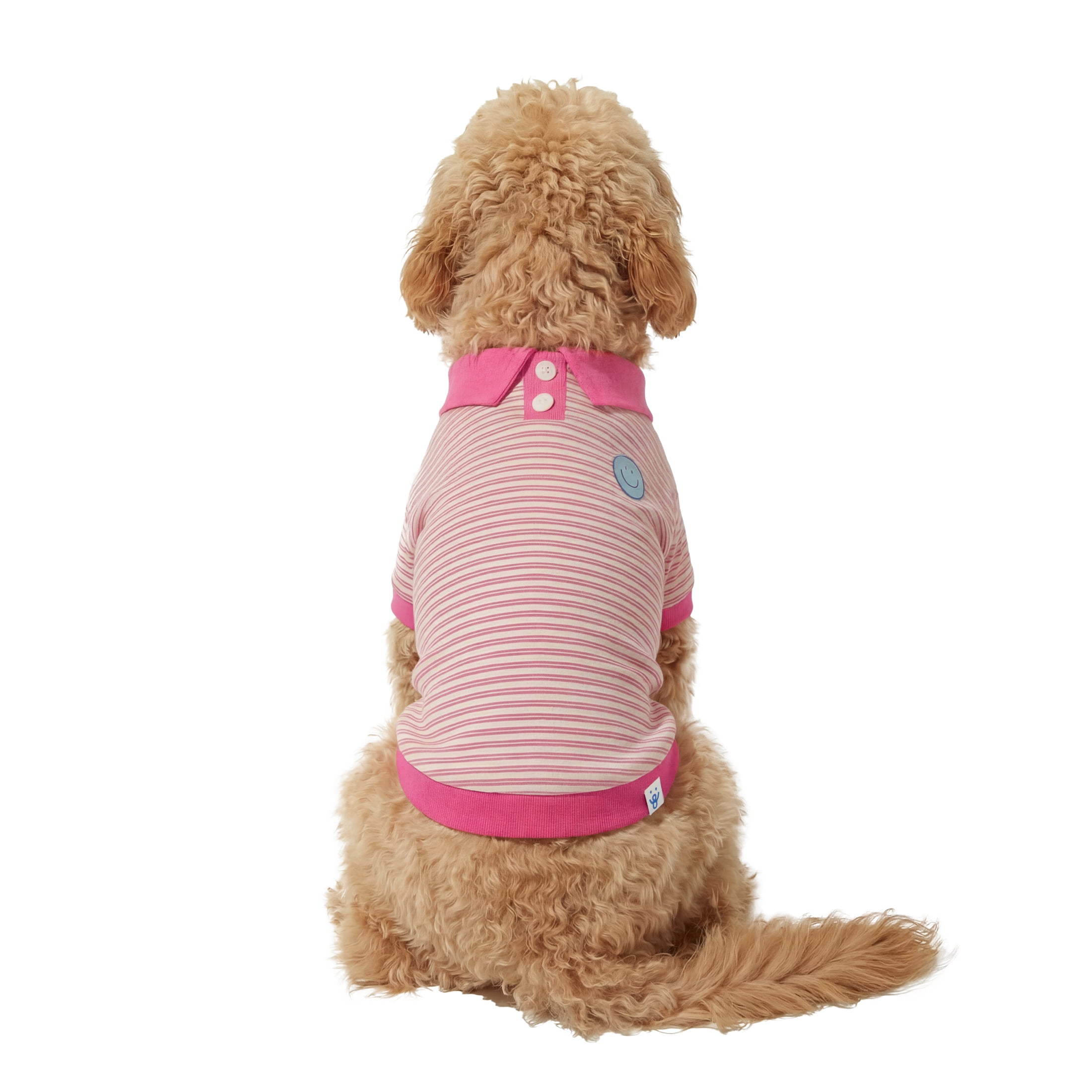 Oodles Multi-Color Striped Smiley Face Knit Polo Spring Dog T-Shirt, Large