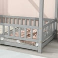 thumbnail image 6 of Twin Size Floor Bed, Wooden Slat Support with House Roof Frame and Fence Guardrails, Grey, 6 of 7