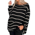 thumbnail image 1 of Solid Color Contrast Stripe Pullover Round Neck Loose Sweater For Women, 1 of 6
