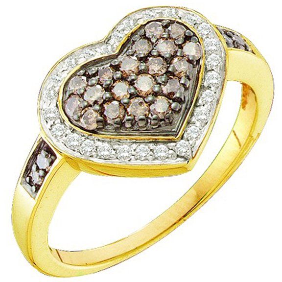 Dazzlingrock Collection 0.51 Carat (ctw) 10k Round White & Cognac Diamond Ladies Heart Bridal Promise Ring 1/2 CT, Yellow Gold