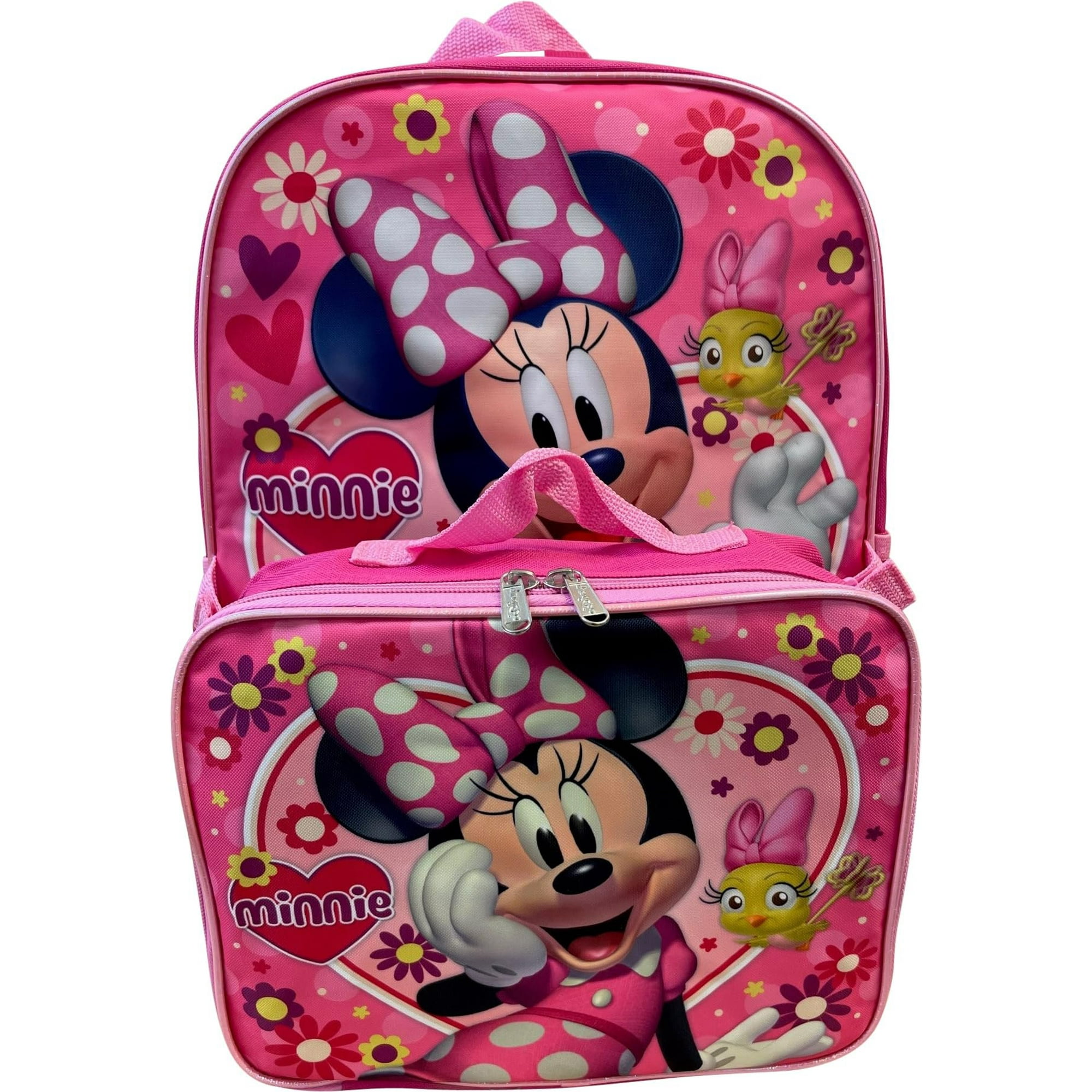 Ruz Group Kid's Licensed 16 Inch Backpack With Removable Lunch Box Set Minnie Mouse Pink