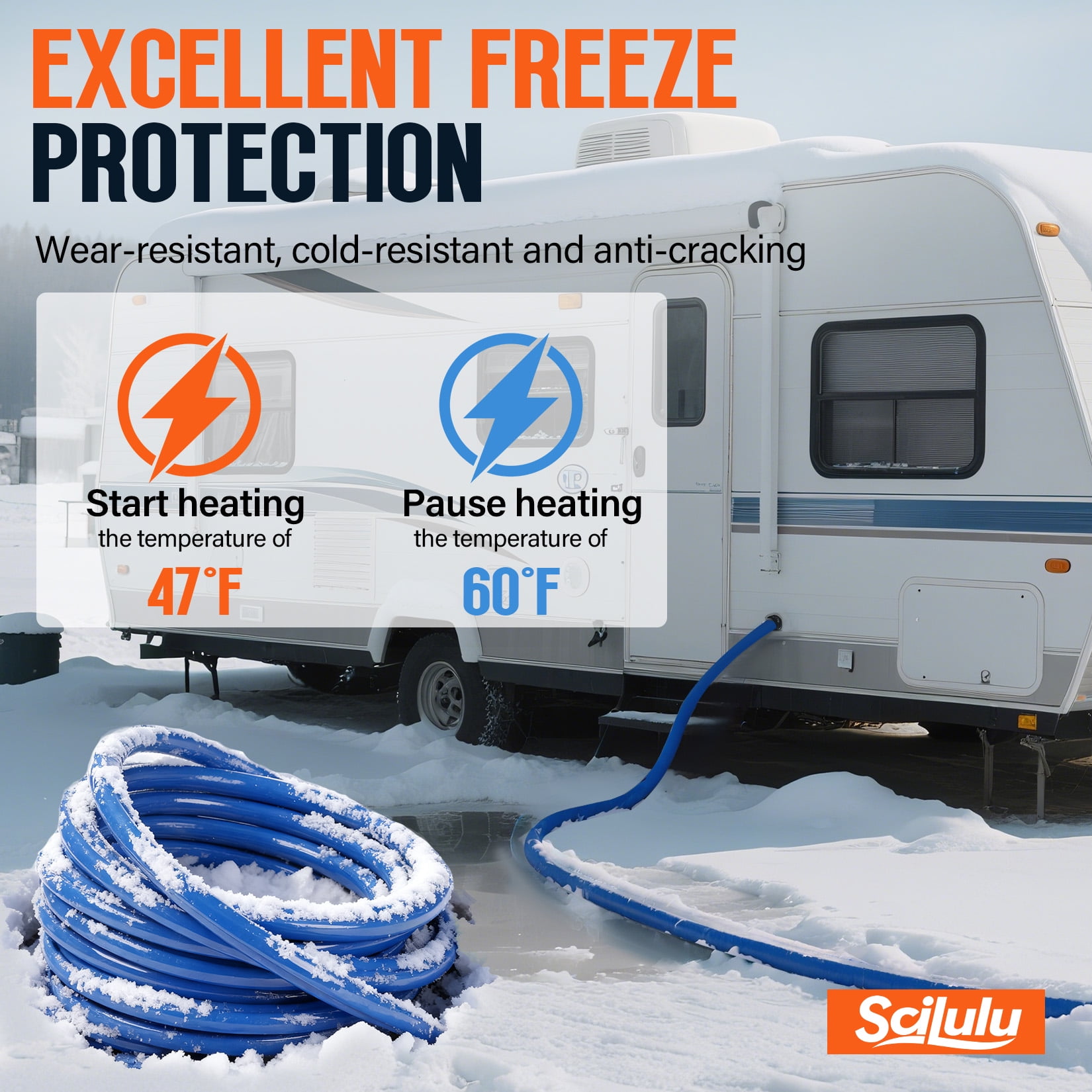 Scilulu 15FT Heated Water Hose for RV,-45 ℉ Antifreeze Heated Drinking Garden Water Hose，Electrically Heated Garden Hoses，Rv Water Hose （15FT）
