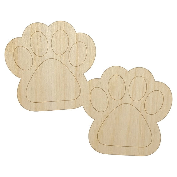 Paw Prints Pair Dog Cat Wood Shape Unfinished Piece Cutout Craft DIY Projects - 4.70 Inch Size - 1/8 Inch Thick