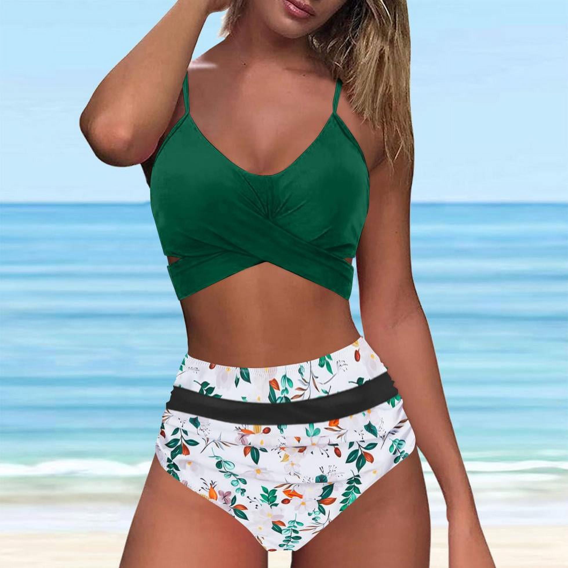 Japceit Bikini pour Femme Mode Bikini d Impression Sans Manches Femme Ensemble Maillot de Bain Push Up Maillots de Bain Rembourres Maillots de Bain