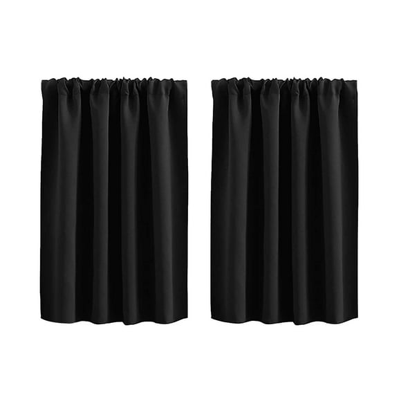 SLYNSHome Small Window Curtains for Kitchen and Bedroom,2 Panels Grommet Short Thermal Insulated Room Darkening Curtains - Black