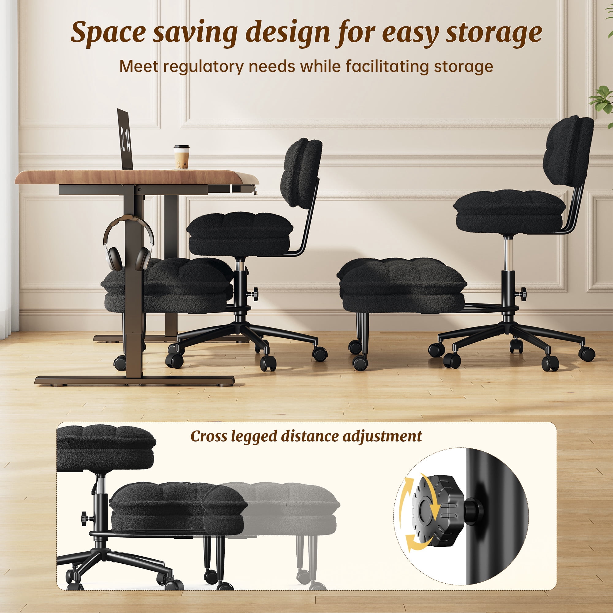 Romorgniz Ergonomic Cross Legged Office Chair 360° Swivel Meditation Chair with Wheels, Kneeling Desk Chair with Height Adjustable Seat, Black