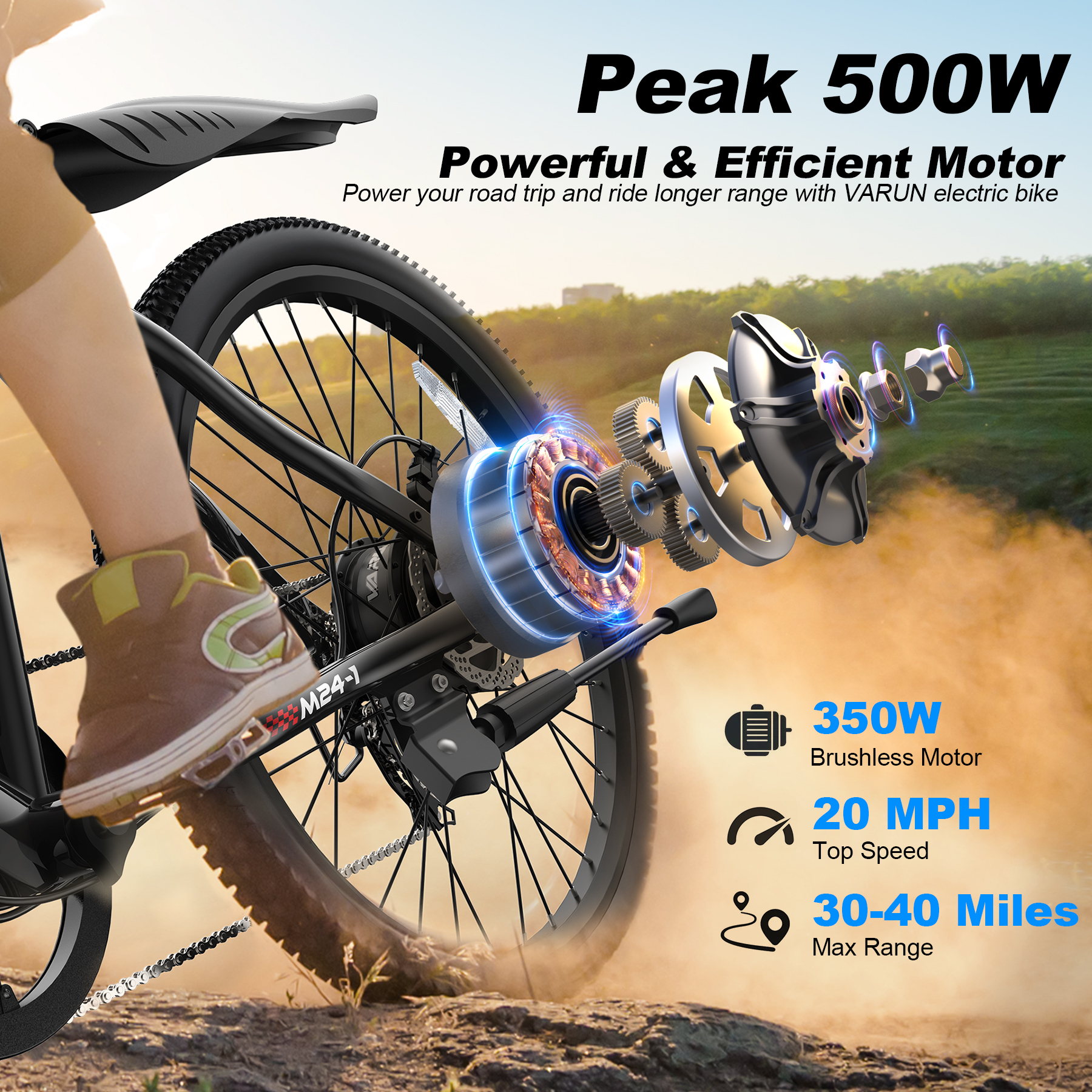VARUN 24'' Adult E Bike, 350W 20MPH Electric Mountain bike with 36V7.8AH Removable Battery with Fork Suspension and Dual Disc Brakes