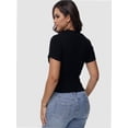 thumbnail image 6 of Women's Short Sleeve V Neck T Shirts Summer Knit Slim Fitted Basic Solid Color Tee Tops, 6 of 6