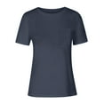 thumbnail image 4 of Wyobmus Womens Casual Summer Tops Round Neck Batwing Short Sleeve Leisure Tee Shirt Lightweight Solid Color Stretch Blouse Loose S-2X Dark Gray, 4 of 4