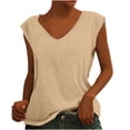 thumbnail image 2 of Femmes Tops Mode Solide Couleur Cap Manches V Cou Décontracté en Vrac Manches Courtes T-Shirt Top Armée Vert L, 2 of 5