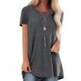 thumbnail image 2 of Camiseta de mujer con cuello redondo, manga corta, camiseta informal de color sólido, gris, L Eigraketly AP001654-13, 2 of 5