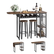 Bestier 3 Piece Bar Dining Pub Table and Chairs Set with Storage Shelves Counter Height Home Kitchen Rustic