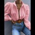 thumbnail image 4 of Blusa de Mujer con Mangas Largas Abullonadas, Cuello en V, Botones, Encaje Calado y Bordado Rosa M, 4 of 9