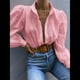 thumbnail image 4 of Blusa de Mujer con Mangas Largas Abullonadas, Cuello en V, Botones, Encaje Calado y Bordado Rosa M, 4 of 9