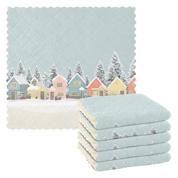 6 Pieces of Kitchen Towels 11x11Inch Kitchen Dish Cloths Kitchen Dish Towels Reuseable Cleaning Cloths Colorful Christmas House