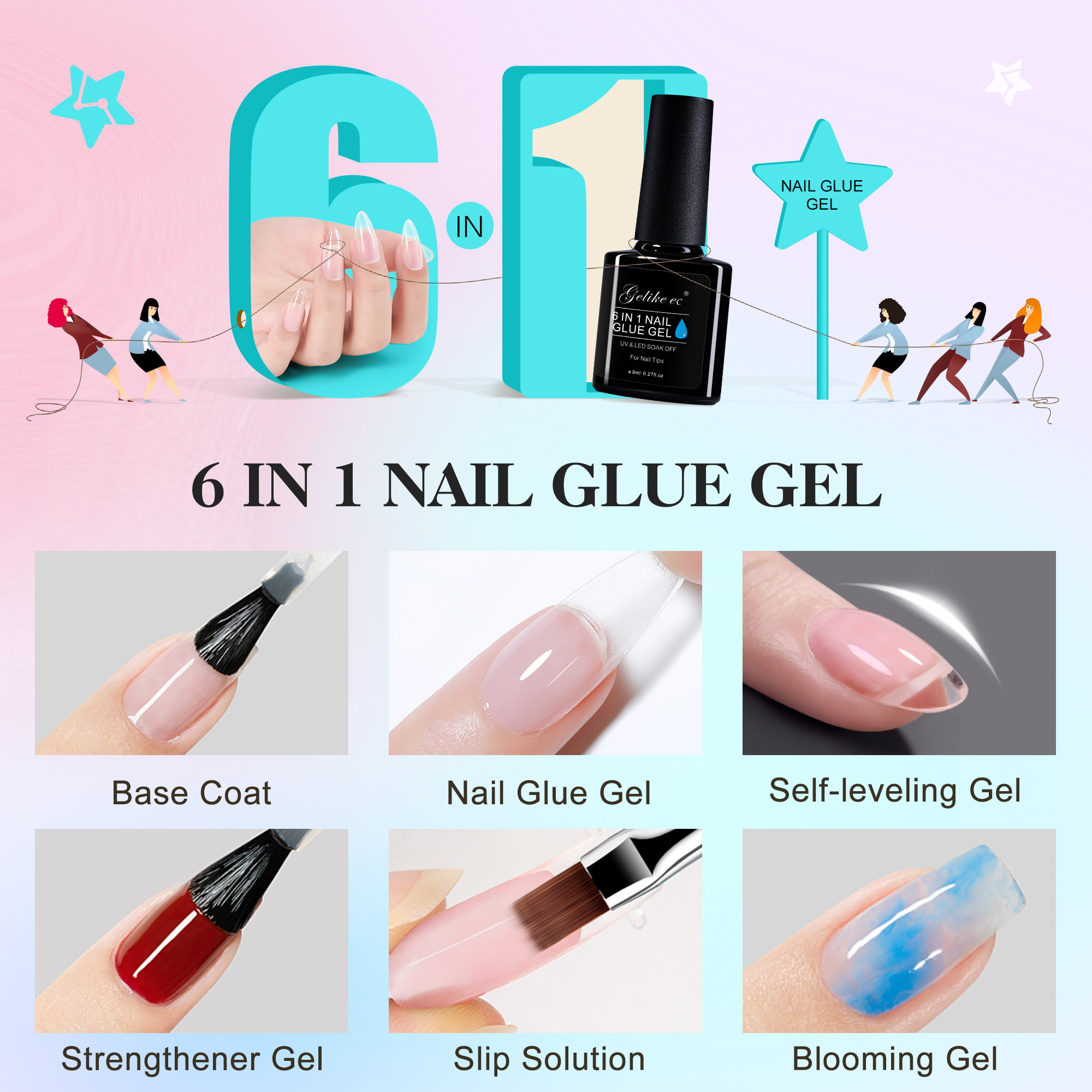 EBANKU Nails Tips And Glue Gel Kit, 6 In 1 Nail Glue Gel with 500Pcs Long  Coffin Fake Nails, U V LED Nail Lamp, Easy DIY Nail Art Fast Nail Extension  Set