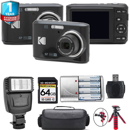 Kodak Pixpro FZ45 Camera (Black) + 1 Yr Warranty + Flash - 64GB Kit