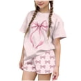 thumbnail image 2 of ITSAME Girls Outfits 2-Piece, Bow Print Short Sleeve Shirts and Shorts Summer Loose Casual Clothes Set Pink Size 10, 2 of 6