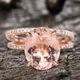 thumbnail image 3 of 2pcs 11x9mm Oval Solitaire Morganite Bridal Ring Set 5 Carat Diamond Moissanite Engagement Ring 10k Rose Gold, 3 of 6
