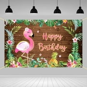 Flamingo Birthday Backdrop for Girls Wood Luau Aloha Happy Birthday Photography Background Summer Tropical Hawaiian Birthday Party Decorations Banner Photo Prop