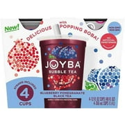 Joyba Bubble Tea Blueberry Pomegranate Black Tea with Popping Boba, 4-Pack Carton 12 fl.oz.