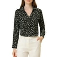 thumbnail image 1 of Camiseta de manga larga con pliegues y cuello en V para mujer INSPIRE CHIC, con estampado floral y bolsillo falso, talla XS, color negro y blanco, 1 of 6