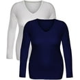 thumbnail image 2 of Emmalise Women's Casual Basic V-Neck Tshirt Long Sleeves Tee Top - Junior and Plus Sizes, 2 of 5