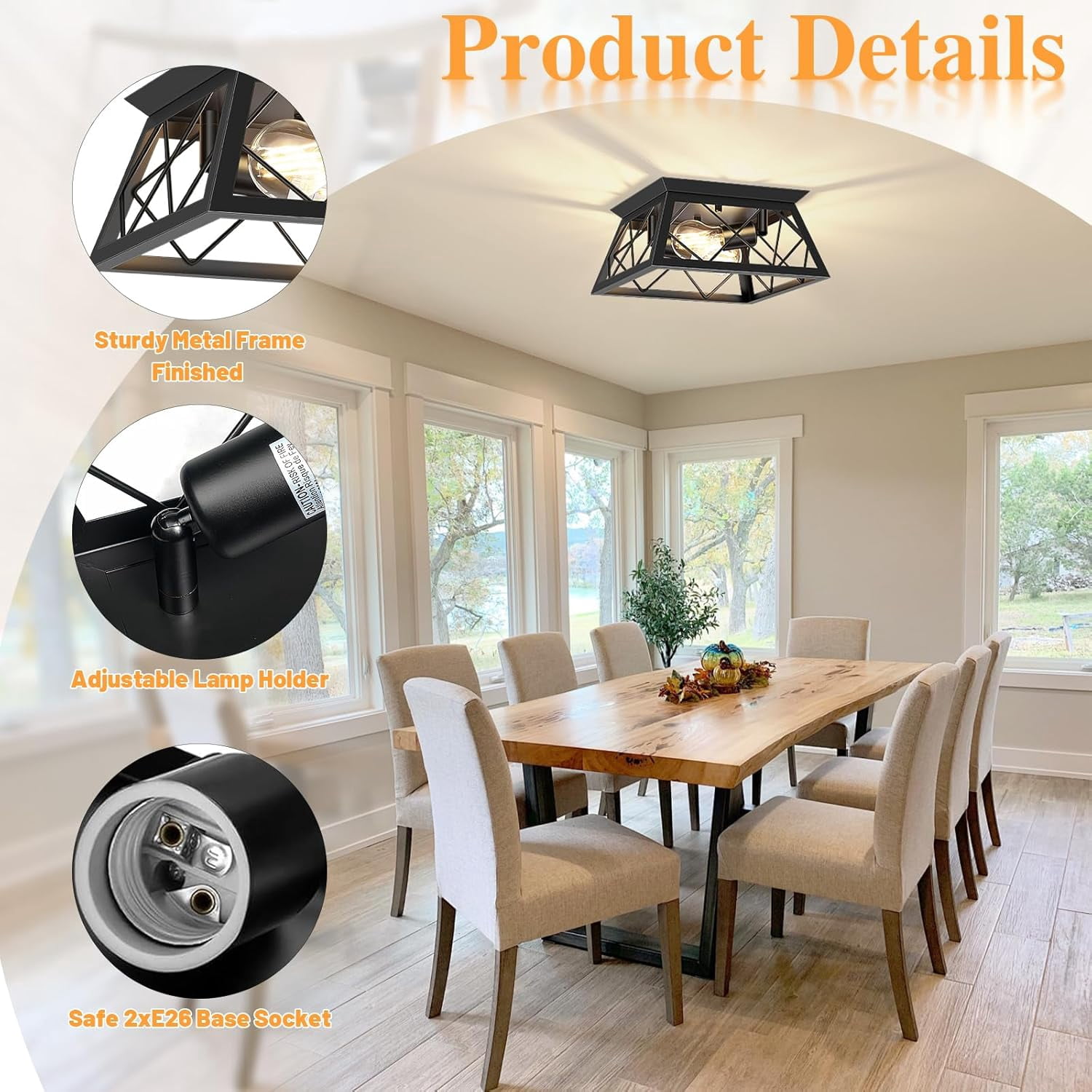 2-Light Flush Mount Ceiling Light Fixtures Farmhouse Kitchen Light Fixtures Ceiling Mount for Kitchen, Dining Room, Living Room, Entryway