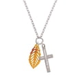 thumbnail image 2 of Delight Jewelry Acrylic Medium Leaf Orange Mixed Brown and Yellow Be Strong and Courageous Engraved Cross Zoey Necklace, 28", 2 of 4