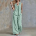thumbnail image 6 of Busydd Womens Two Piece Sets Sleeveless V Neck Button Tanks and Loose Wide Leg Pants Solid Color Womens Lounge Set XL, 6 of 9