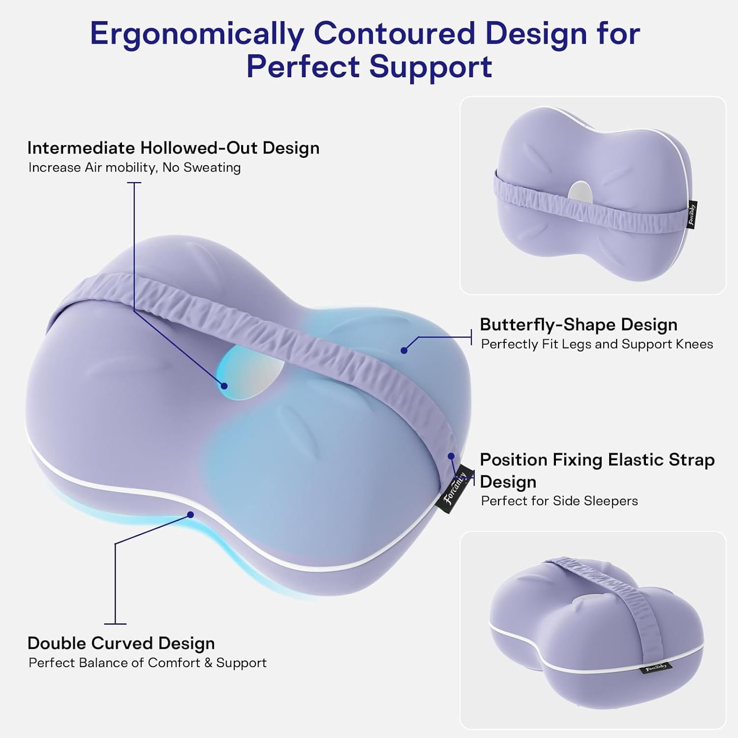 Memory Foam Knee Pillow for Side Sleepers Spine Alignment Pillow for Back Hip Pain Sciatica Relief, Pregnancy & Surgery Recovery