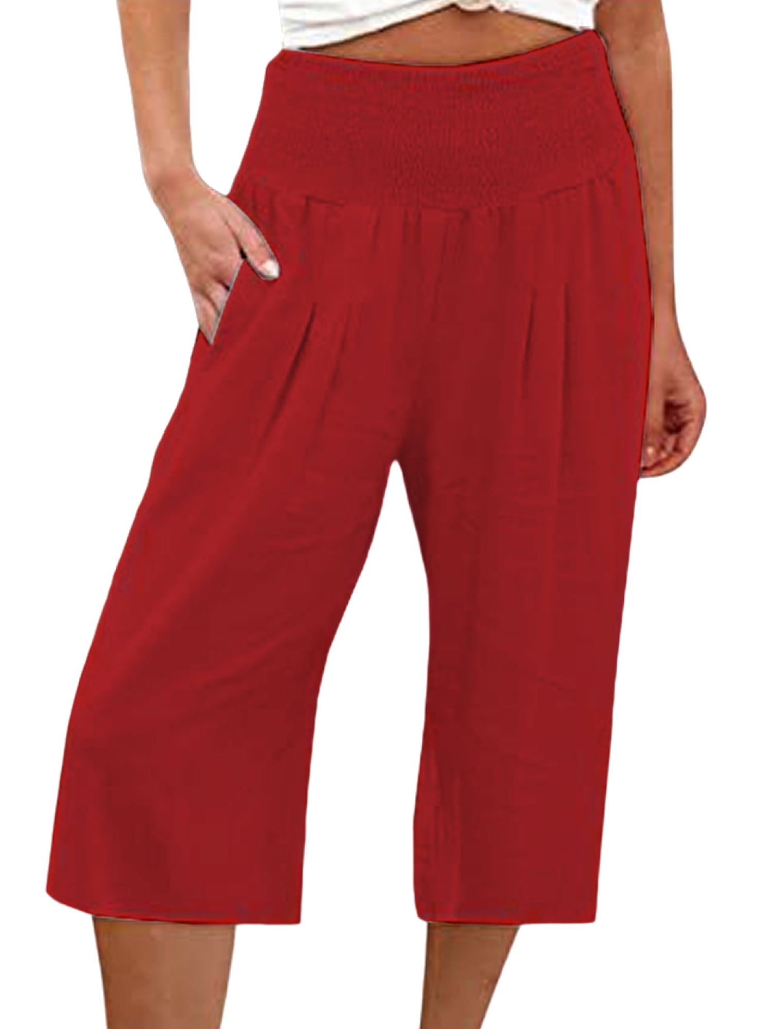 Frontwalk Womens Loose Capri Pants Palazzo Wide Leg Pants Summer Cotton