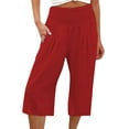 thumbnail image 1 of Capreze Capri Pants for Womens Loose Capris Palazzo Wide Leg Pant Summer Casual Solid Color Baggy Crop Trousers Watermelon Red 3XL, 1 of 2