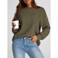thumbnail image 4 of Womens Sweatshirt Spring Fall Casual Texture Lightweight Soft Crew Neck Long Sleeve Loose Tops with Pocket,Army Green, 4 of 9