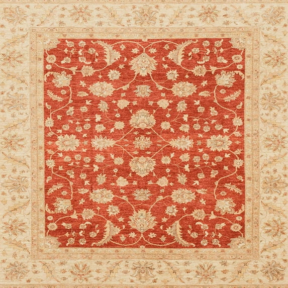 Ahgly Company Machine Washable Indoor Square Abstract Orange Red Area Rugs, 8' Square