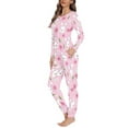 thumbnail image 2 of Renewold Pink Pajama Tops Size 2XL Easter Rabbit Floral Sleepwear Clothing for Women Comfort Long-Sleeve Pullover Tracksuit and Elastic Waist Long Pants Set of 2, 2 of 4