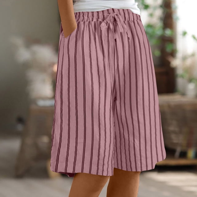 Gspmoly Shorts, Shorts Shorts de Course pour Femmes, Pantalons Décontractés à Rayures Élastiques Amples pour Femmes, Coupe Droite à Jambe Grand avec Poche, Demi - de Randonnée pour Femmes en Liquidation Rose TTG