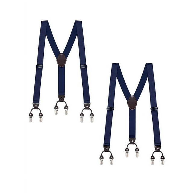Buyless Fashion Bretelles Formelles pour Hommes en Sergé de Satin, Lot de 2 - Dos en Y Ajustable à 6 Pinces de 48 Pouces - Bout en Cuir de 1 1/4 Pouces