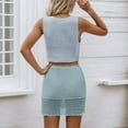 thumbnail image 4 of HXWCHs Women's Summer Crochet Knit Two Piece Set V Neck Crop Top and Mini Skirt Cruise Outfit L Blue, 4 of 6