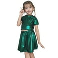 thumbnail image 5 of CAICJ98 Girls Metallic Crop Tops with Shiny Pleated Skirt 2 Pcs Set Kids Sleeveless Sparkly Dance Disco Outfits (Dark Green,7-8 Years), 5 of 5