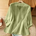 thumbnail image 4 of Ounisa Women V Neck Linen Tshirts Women Summer Fall 3/4 Sleeve Relaxed Fit Embroidered Button Tee Shirt Tops, 4 of 7