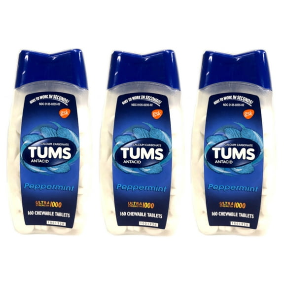 Tums Antacid Peppermint Ultra Strength Chewable Tablets, 160 Count - Pack of 3