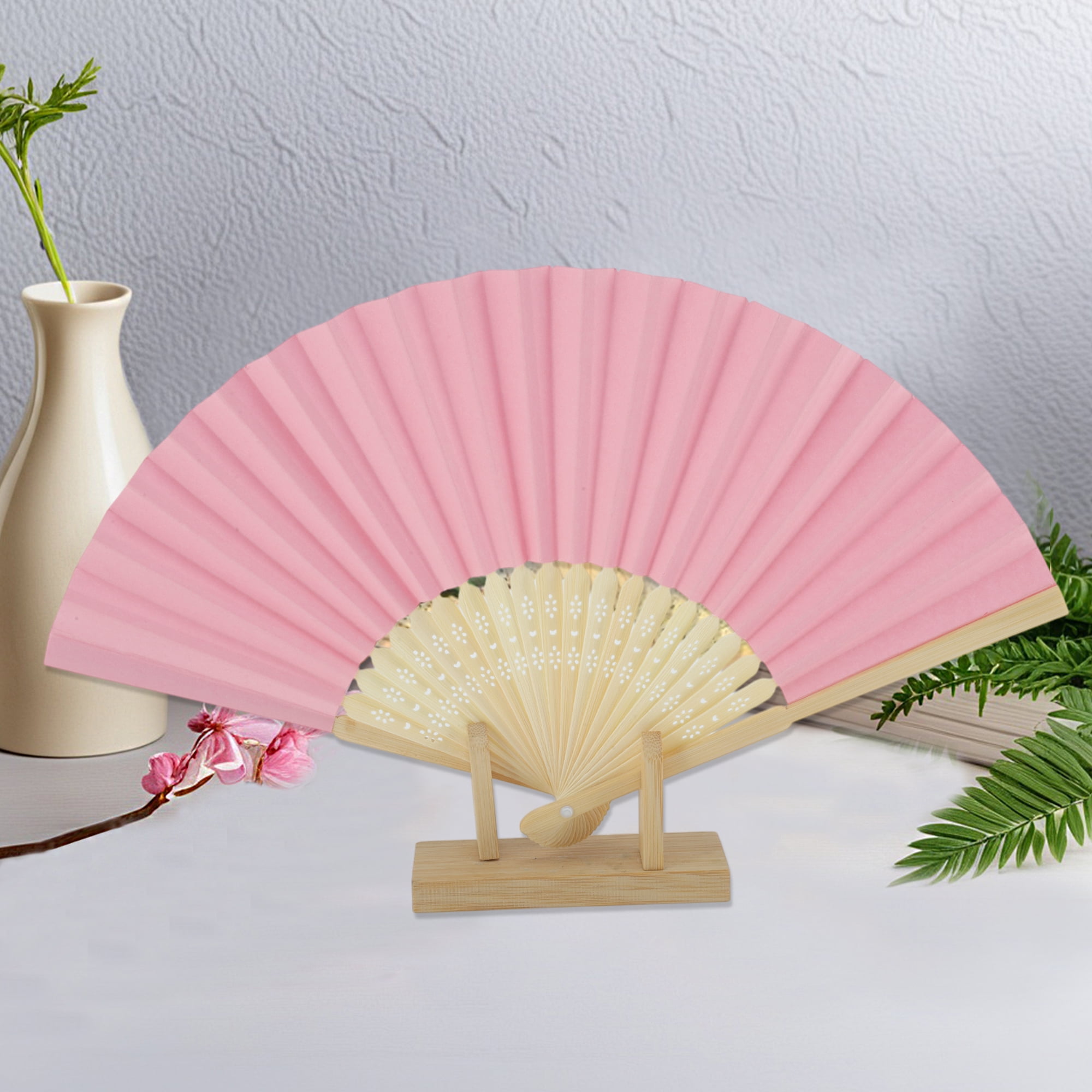 Unique Bargains Portable DIY 7-Inch Blank Folding Fan 1 Pc Pink
