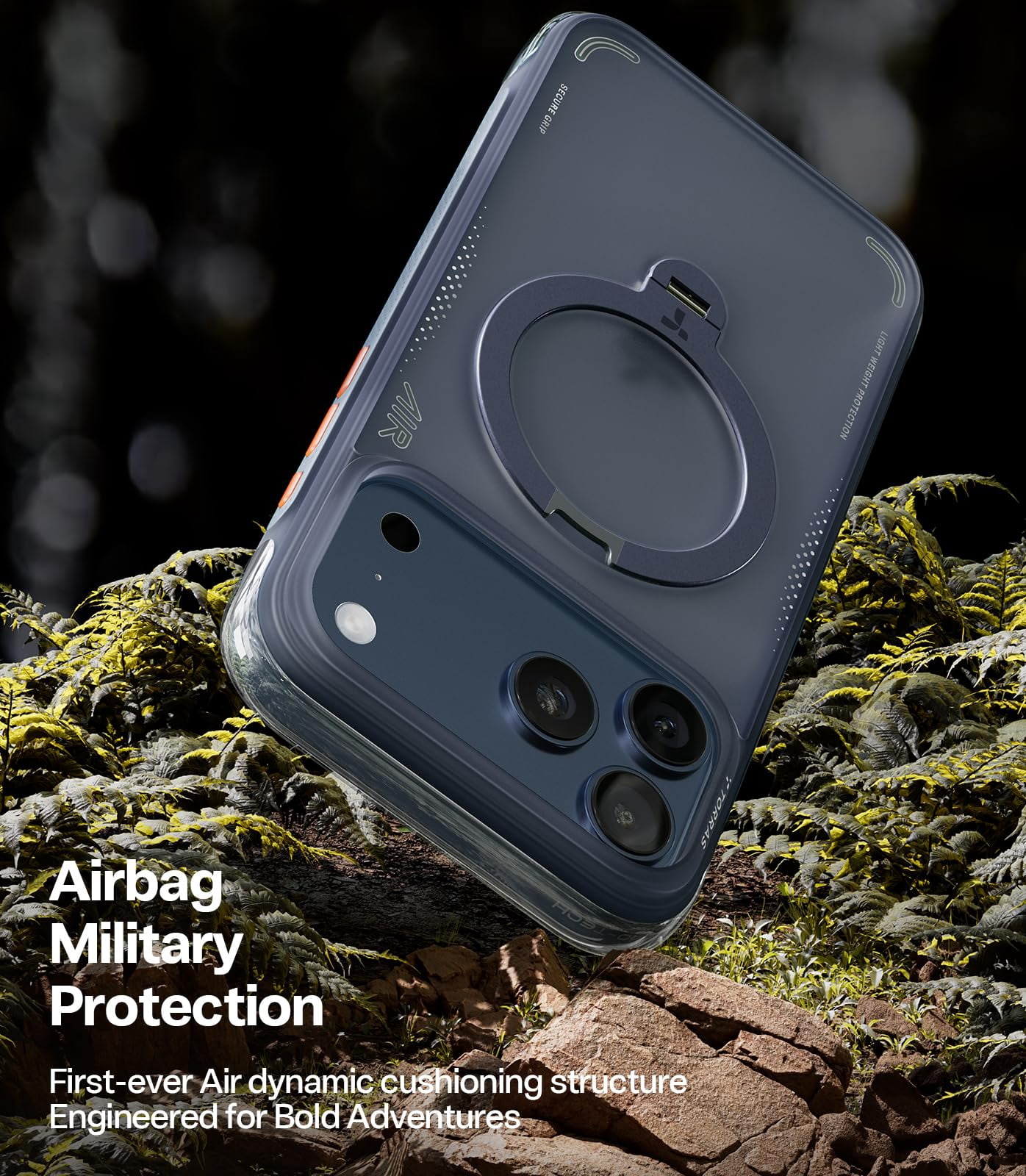 TORRAS Flagship Q3 Air for iPhone 17 Pro Max Case,Visible Airbag Drop Protection,Hardcore Air Cushion Tech ,Mil-Grade Protection,Fit for MagSafe,360 Rotating Stand Case ,6.9",Midnight Blue