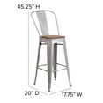 thumbnail image 6 of Flash Furniture 4 Pack 30" High Silver Metal Barstool with Back and Wood Seat, 6 of 13