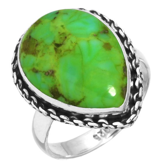 925 Sterling Silver Women Jewelry Copper Green Turquoise Ring