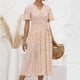 thumbnail image 2 of Vestido de verano fluido con estampado floral con cordones y manga corta con cuello en V para mujer Fridja  nalpqowj4532, 2 of 9