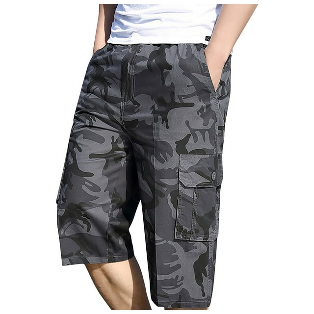 Cargo Shorts for Men Straight Leg Print Sports Overalls Casual Loose Stretch Jogging Workout Pants with Pockets