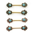thumbnail image 6 of Pair of Nipple Barbells with Hamsa Hand Design and Turquoise Stone 14g, 6 of 9