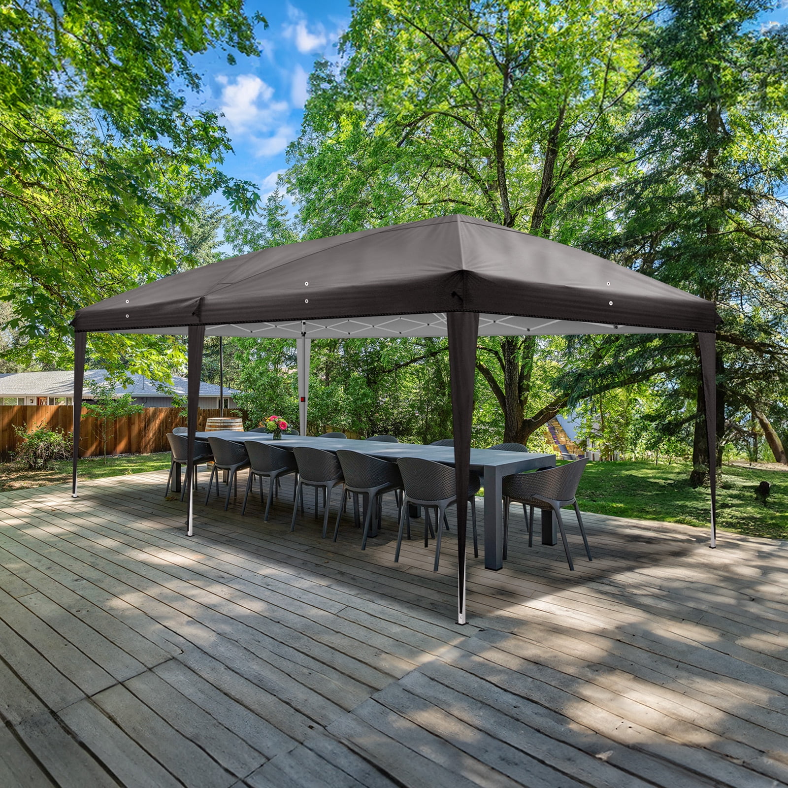 10'x20' Instant Pop Up Canopy Tent Black, No Sidewalls, 28/22mm Powder Coated Steel Frame, 10x20mm Crossbar, 210D Oxford Folding Outdoor Tent with Carry Bag, No Sandbags